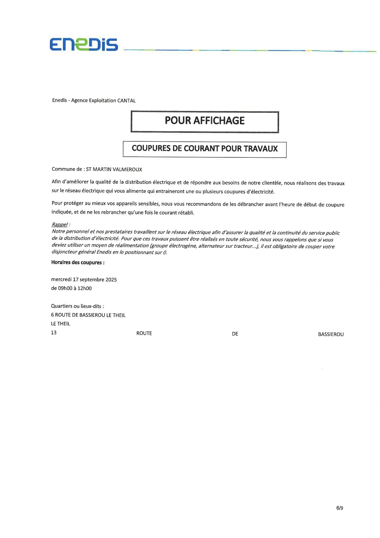 Coupures d'électricité